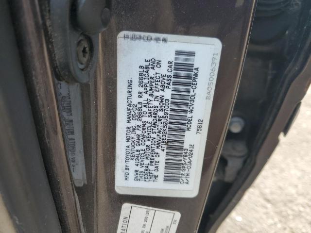 4T1BE32K52U597003 - 2002 TOYOTA CAMRY LE 紫色 照片 12