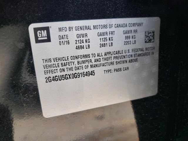 2G4GU5GX0G9164945 - 2016 BUICK REGAL GS შავი ფოტო 12