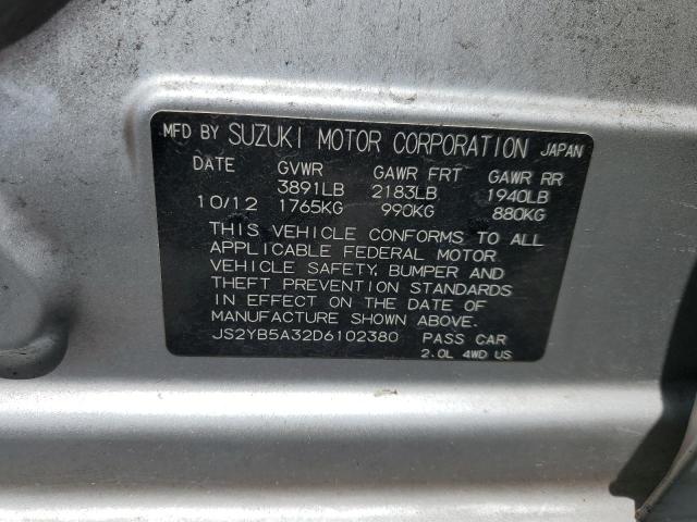 JS2YB5A32D6102380 - 2013 SUZUKI SX4 SILVER photo 12