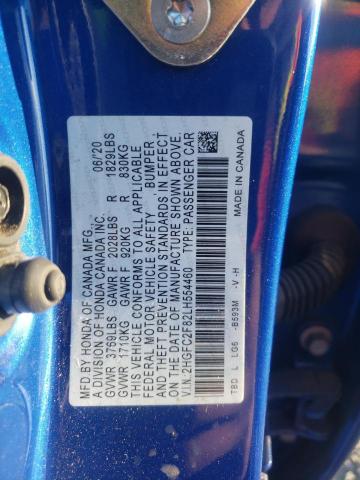 2HGFC2F82LH554460 - 2020 HONDA CIVIC SPORT BLUE photo 12