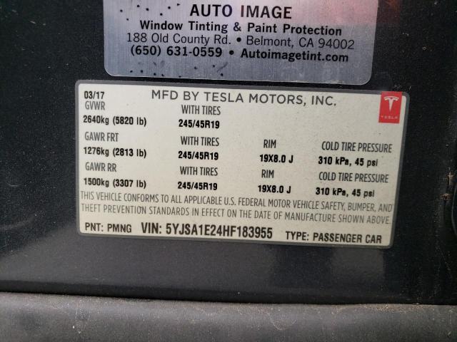 5YJSA1E24HF183955 - 2017 TESLA MODEL S Grafit foto 13