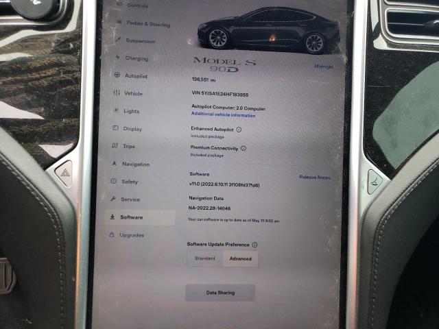 5YJSA1E24HF183955 - 2017 TESLA MODEL S Grafit foto 9