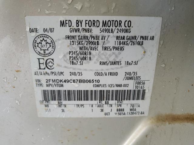 2FMDK49C87BB06510 - 2007 FORD EDGE SEL PLUS WHITE photo 13