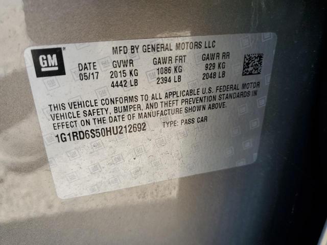 1G1RD6S50HU212692 - 2017 CHEVROLET VOLT PREMIER GRAY photo 12