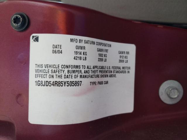 1G8JD54R85Y505897 - 2005 SATURN L300 LEVEL 2 BURGUNDY photo 12