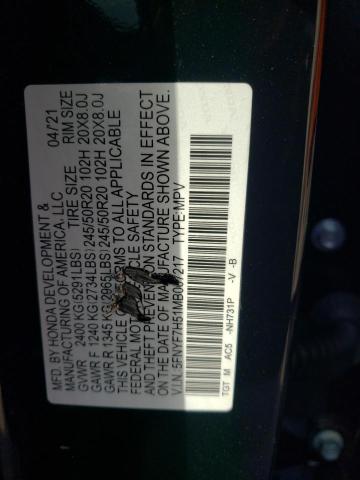 5FNYF7H51MB007217 - 2021 HONDA PASSPORT EXL შავი ფოტო 13