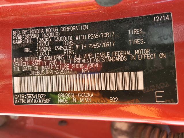 JTEBU5JR9F5225077 - 2015 TOYOTA 4RUNNER SR5 RED photo 13