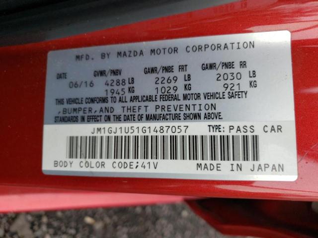 JM1GJ1U51G1487057 - 2016 MAZDA 6 SPORT RED photo 12