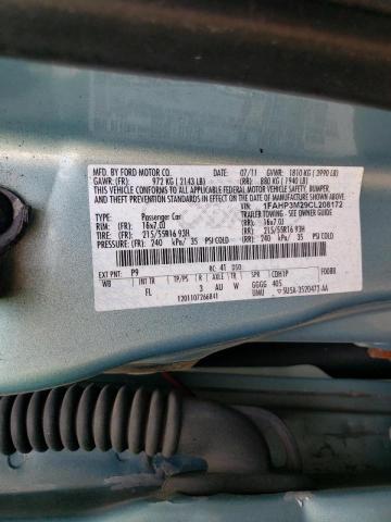 1FAHP3M29CL208172 - 2012 FORD FOCUS SEL TEAL photo 10