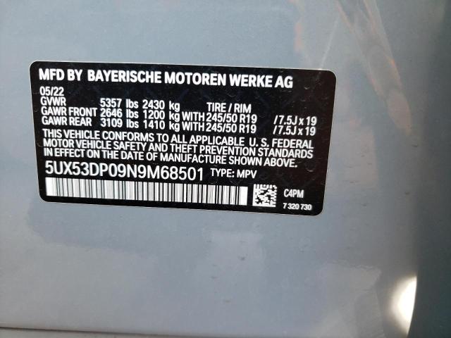 5UX53DP09N9M68501 - 2022 BMW X3 XDRIVE30I GRAY photo 12