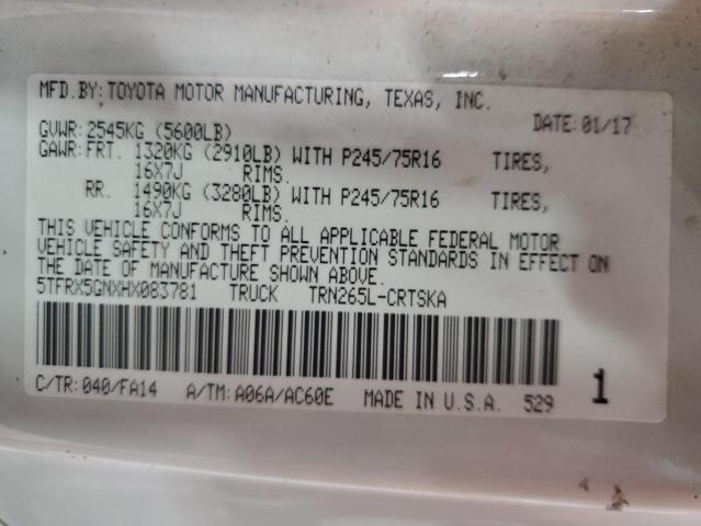 5TFRX5GNXHX083781 - 2017 TOYOTA TACOMA ACCESS CAB თეთრი ფოტო 12