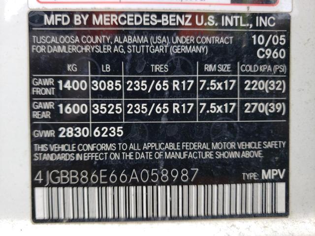 4JGBB86E66A058987 - 2006 MERCEDES-BENZ ML 350 WHITE photo 13