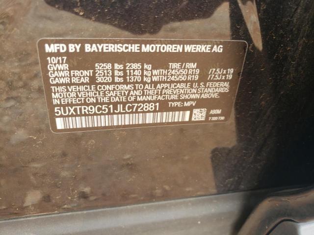 5UXTR9C51JLC72881 - 2018 BMW X3 XDRIVE30I BLACK photo 12