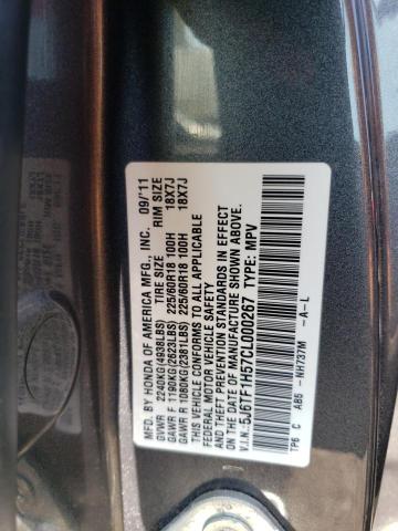 5J6TF1H57CL000267 - 2012 HONDA CROSSTOUR EXL ნაცრისფერი ფოტო 12