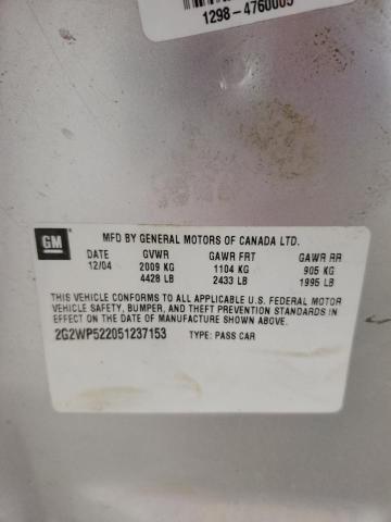 2G2WP522051237153 - 2005 PONTIAC GRAND PRIX 银色 照片 12