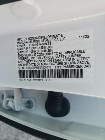 19UUB5F55NA006116 - 2022 ACURA TLX TECH A WHITE photo 12