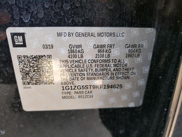 1G1ZG5ST9KF194625 - 2019 CHEVROLET MALIBU RS BLACK photo 12