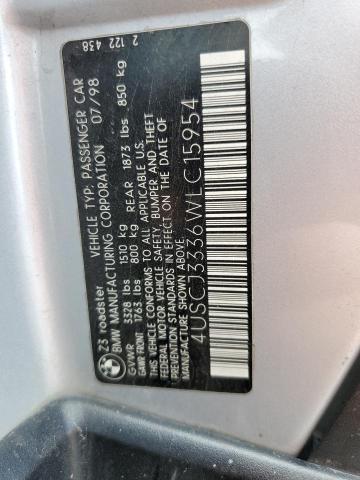 4USCJ3336WLC15954 - 1998 BMW Z3 2.8 SILVER photo 12