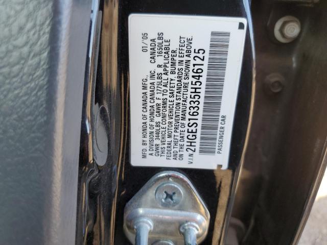 2HGES16335H546125 - 2005 HONDA CIVIC DX VP BLACK photo 12