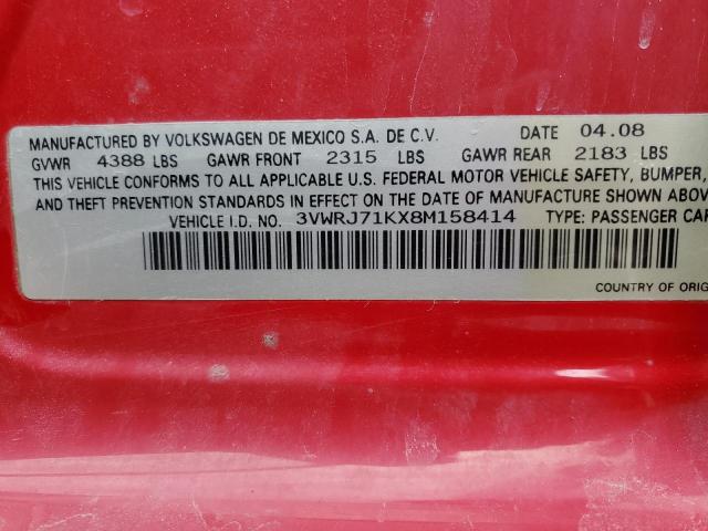 3VWRJ71KX8M158414 - 2008 VOLKSWAGEN JETTA WOLFSBURG 红色 照片 13