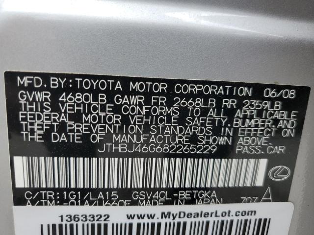 JTHBJ46G682265229 - 2008 LEXUS ES 350 SILVER photo 13