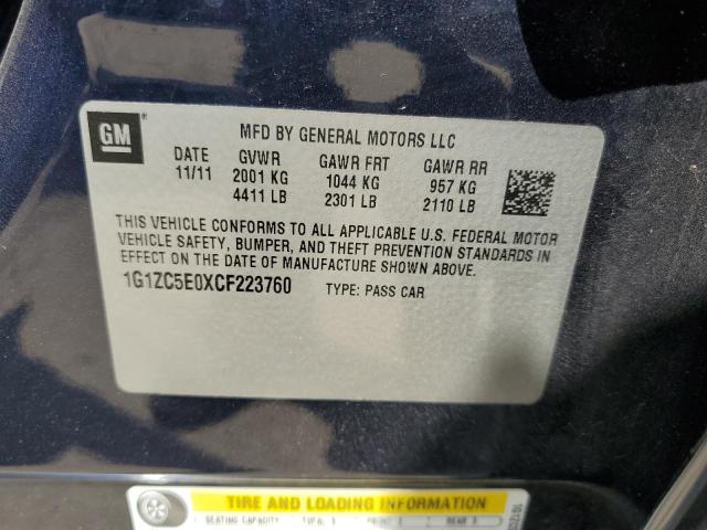 1G1ZC5E0XCF223760 - 2012 CHEVROLET MALIBU 1LT BLUE photo 12