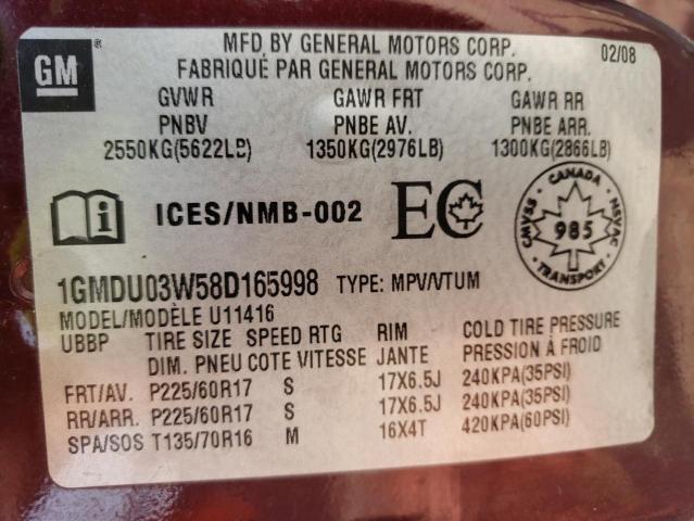 1GMDU03W58D165998 - 2008 PONTIAC MONTANA SV6 BURGUNDY photo 13