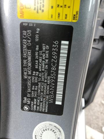 WBANV93578CZ69336 - 2008 BMW 535 XI GRAY photo 12