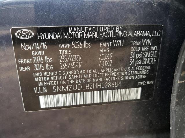 5NMZUDLB2HH028684 - 2017 HYUNDAI SANTA FE S GRAY photo 13