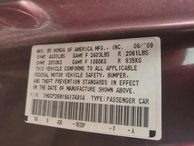 1HGCP26819A174914 - 2009 HONDA ACCORD EXL MAROON photo 12