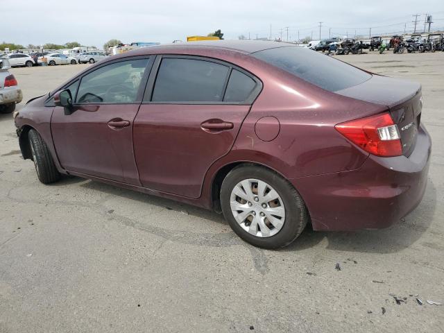 19XFB2F52CE368274 - 2012 HONDA CIVIC LX BURGUNDY photo 2