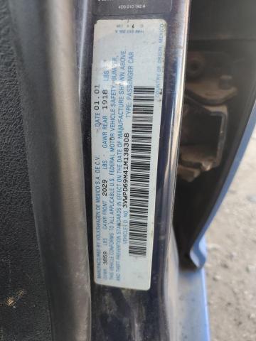 3VWPD69M41M138308 - 2001 VOLKSWAGEN JETTA WOLFSBURG 蓝色 照片 12