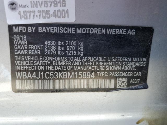WBA4J1C53KBM15894 - 2019 BMW 430I GRAN COUPE SILVER photo 12
