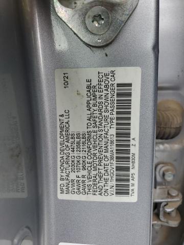 1HGCV1F38MA118613 - 2021 HONDA ACCORD SPORT SILVER photo 12