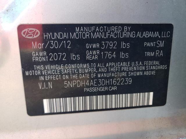 5NPDH4AE3DH162239 - 2013 HYUNDAI ELANTRA GLS SILVER photo 12