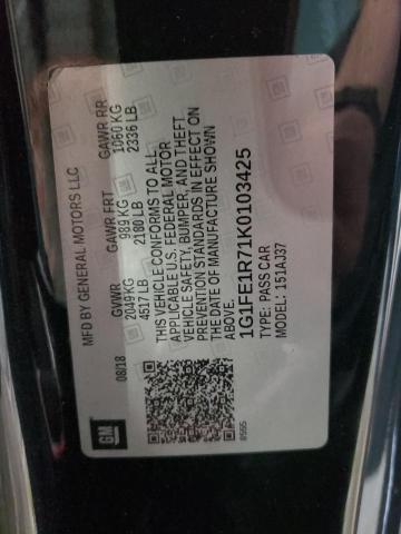 1G1FE1R71K0103425 - 2019 CHEVROLET CAMARO SS BLACK photo 12