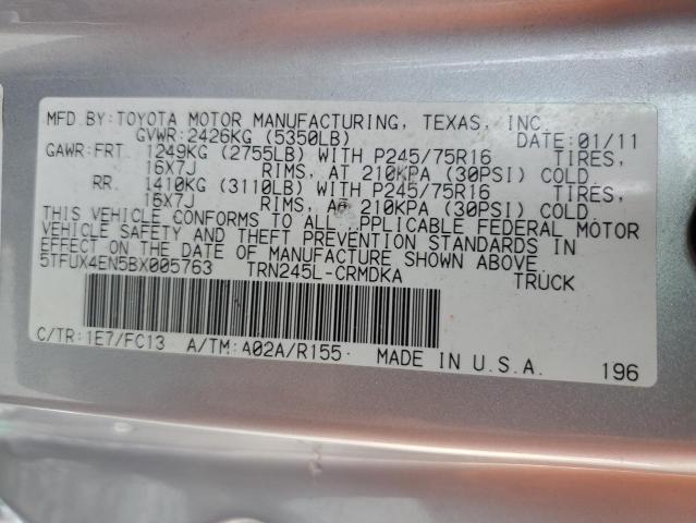 5TFUX4EN5BX005763 - 2011 TOYOTA TACOMA ACCESS CAB ვერცხლისფერი ფოტო 12