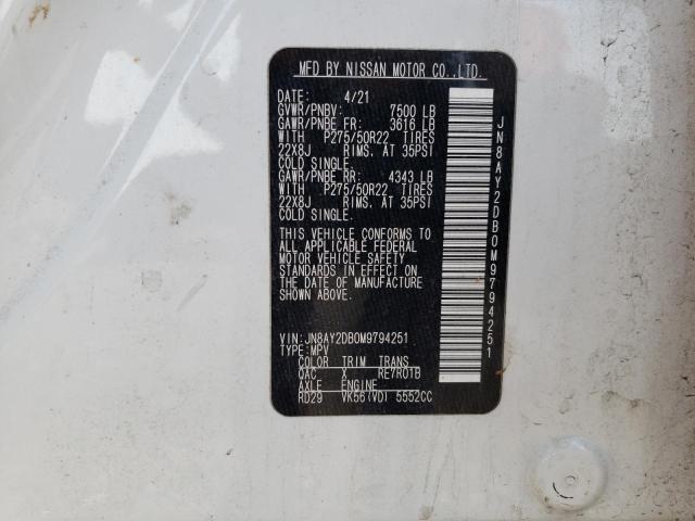 JN8AY2DB0M9794251 - 2021 NISSAN ARMADA PLATINUM WHITE photo 13