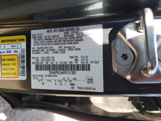 3FA6P0LU6FR151301 - 2015 FORD FUSION SE HYBRID CHARCOAL photo 12