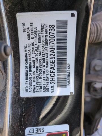 2HGFA5E52AH700738 - 2010 HONDA CIVIC SI შავი ფოტო 12