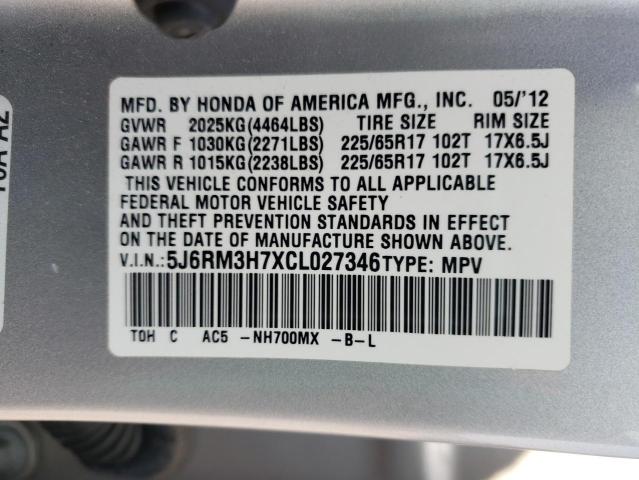 5J6RM3H7XCL027346 - 2012 HONDA CR-V EXL SILVER photo 13