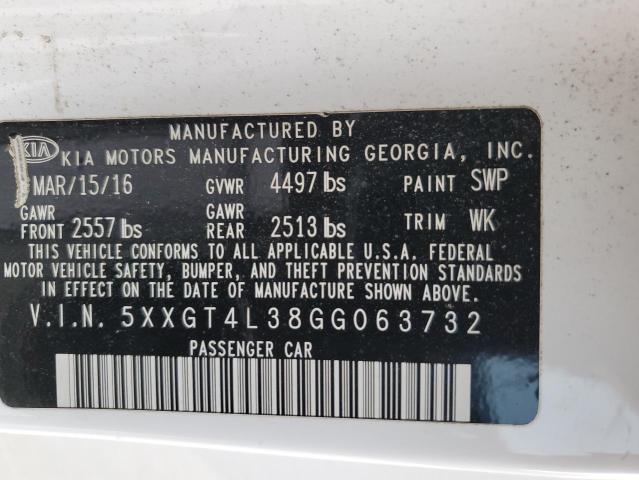 5XXGT4L38GG063732 - 2016 KIA OPTIMA LX WHITE photo 12