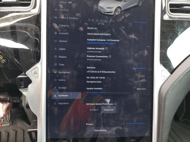 5YJSA1E14GF152873 - 2016 TESLA MODEL S Սպիտակ լուսանկար 9