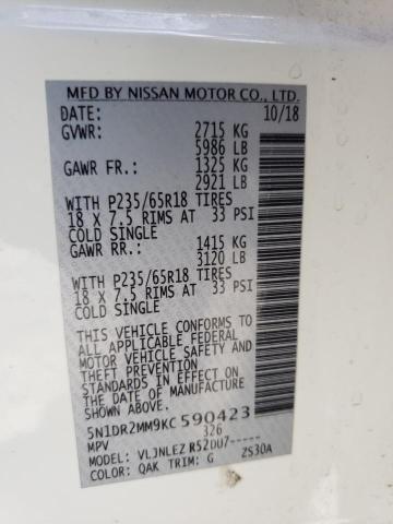 5N1DR2MM9KC590423 - 2019 NISSAN PATHFINDER S WHITE photo 14
