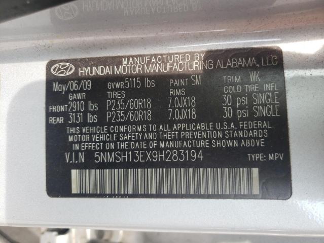 5NMSH13EX9H283194 - 2009 HYUNDAI SANTA FE SE SILVER photo 13