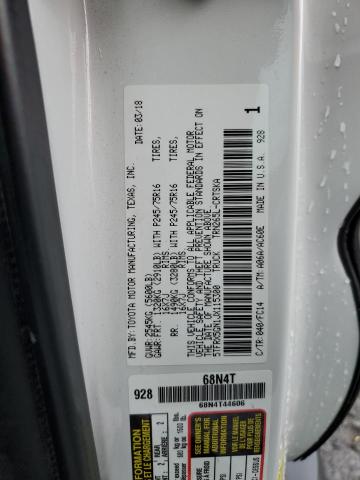 5TFRX5GN1JX115300 - 2018 TOYOTA TACOMA ACCESS CAB თეთრი ფოტო 12