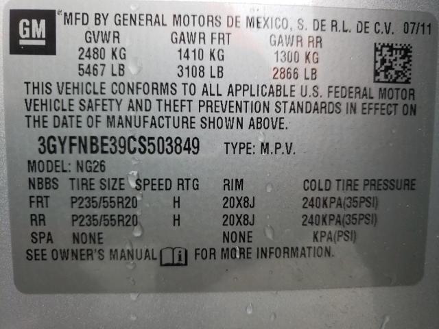 3GYFNBE39CS503849 - 2012 CADILLAC SRX PERFORMANCE COLLECTION Күміс фото 12