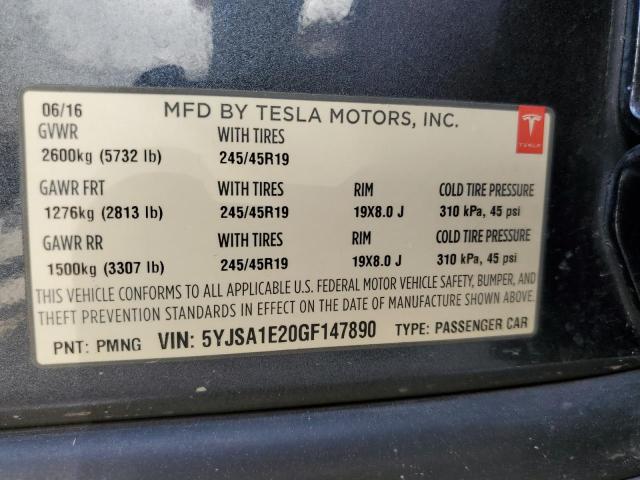 5YJSA1E20GF147890 - 2016 TESLA MODEL S CHARCOAL photo 13