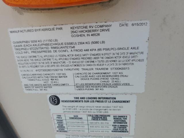 4YDT30026D1530718 - 2013 KEYSTONE SPRINTER WHITE photo 10