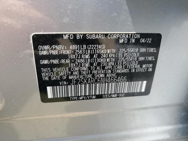 JF2SKARC6NH466466 - 2022 SUBARU FORESTER TOURING SILVER photo 13